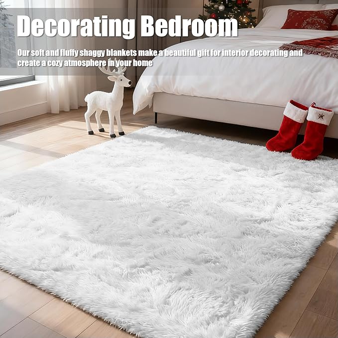 9x12 Fluffy Area Rugs for Living Room,Large White Fuzzy Shag Area Rug for Bedroom,Soft Non-Shedding Indoor Plush Carpet for Kids Bedroom Nursery Home Decor
