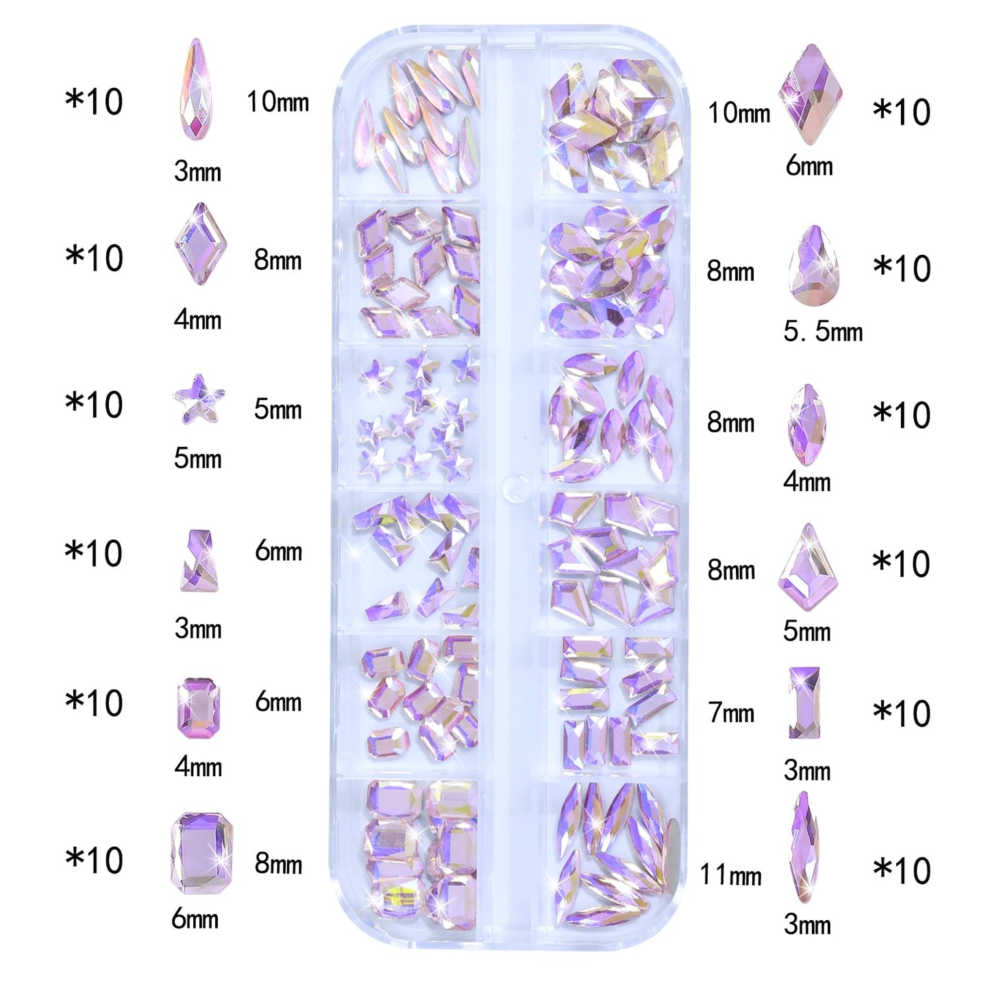 Nail Rhinestones - 3D Multi Shape Size, Crystal, Manicure Rhinestones Charms, Light Pink AB Nail Gems, Flat Back, with Kit, for Nail Art, DIY Decorations