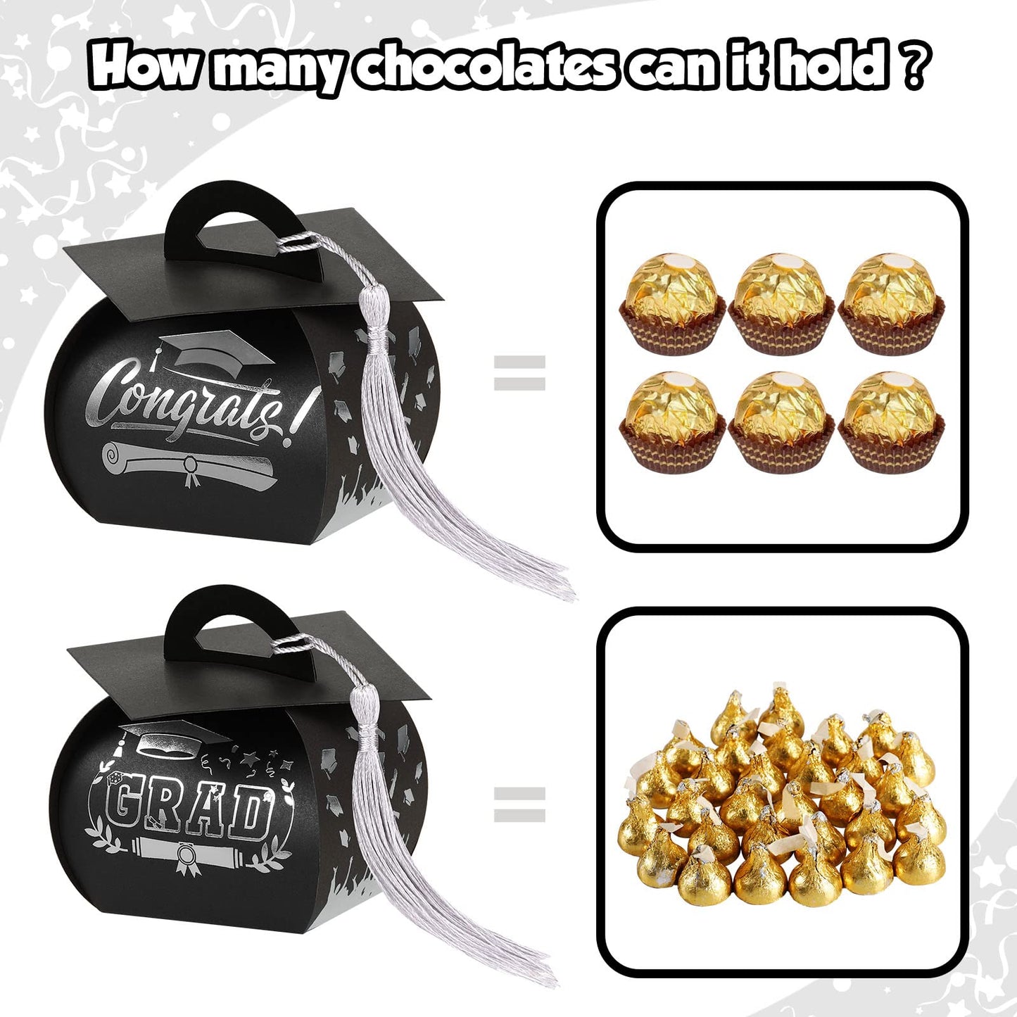 TaoBary 30 Pcs Graduation Cap Gift Boxes Graduation Decorations Class of 2026 Candy Box with Tassel for 2026 Grad Party Favors Supplies(Silver)