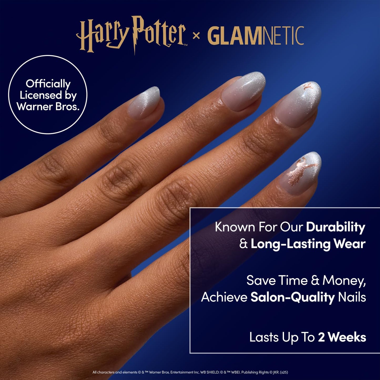 Harry Potter™ x Glamnetic Press-On Nails Bundle - Rowena Ravenclaw™, Goal Digger & Fairy Dust | Short Oval Fake Nails with Velvet Gradient Tips & Rose Gold Graphic, Officially Licensed | Glossy, Semi-