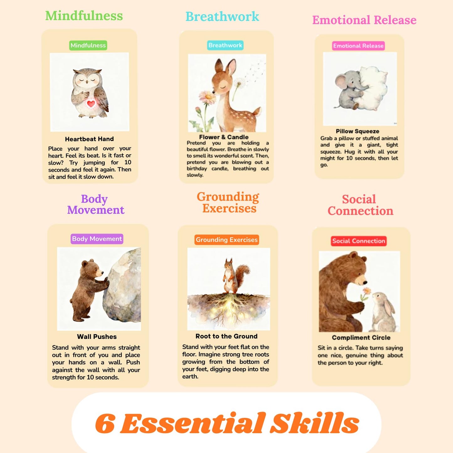 Somatic Therapy Cards for Kids, 52 Mindfulness & Emotional Regulation Activities for Calm, Focus, Coping Skills - Social Emotional Learning Tools for Parents, Therapists, Ages 6–12, Calm Down Corner
