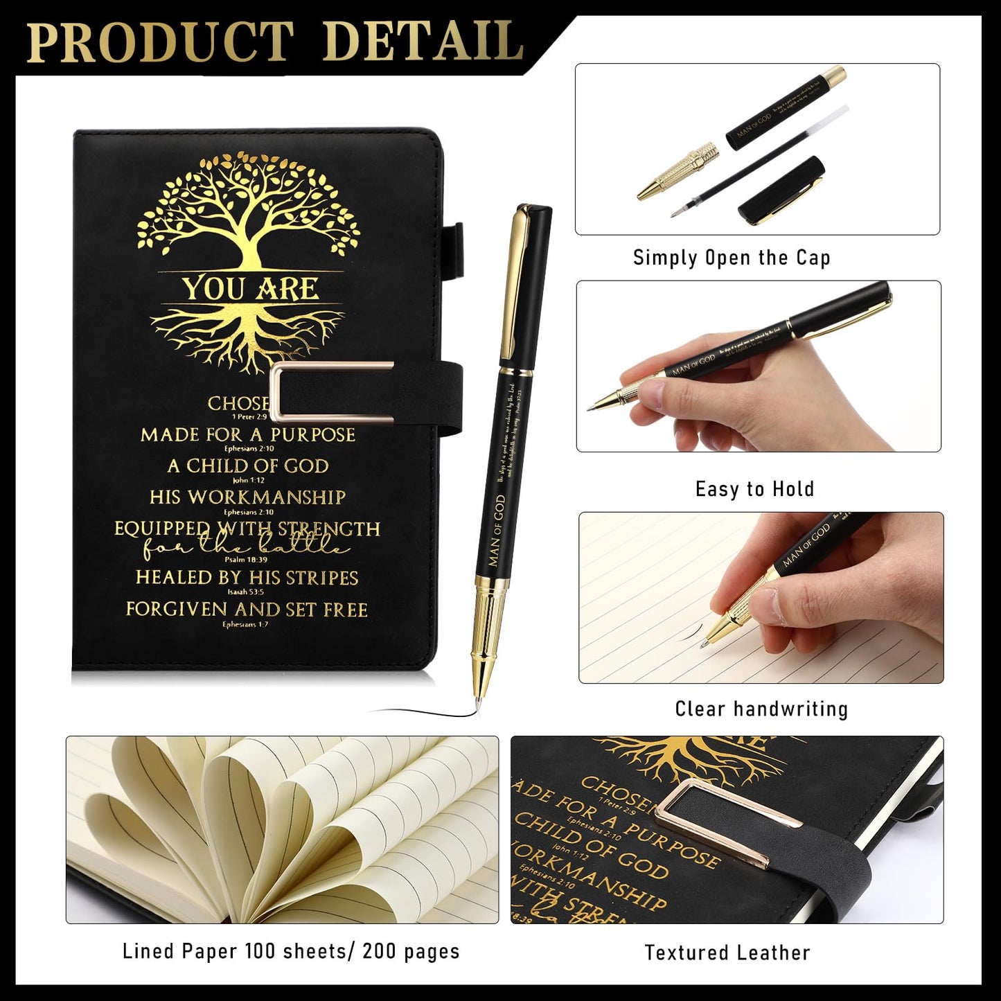 Pickmesh 3Pcs Fathers Day Christian Gift for Men Man of God Prayer Leather Journal with Pen Coffee Cup Bible Study Kit for Graduation Birthday Coworker Pastor Church(Be Still & Know,Black)