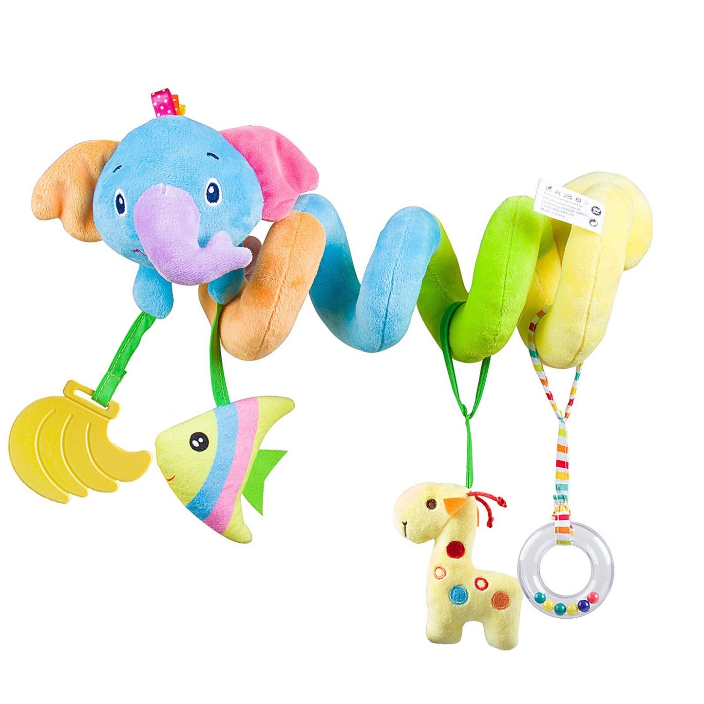 Caterbee Baby Car Seat Toys, Activity Spiral pram Hanging Toys with Rattle for Infant (Elephant)