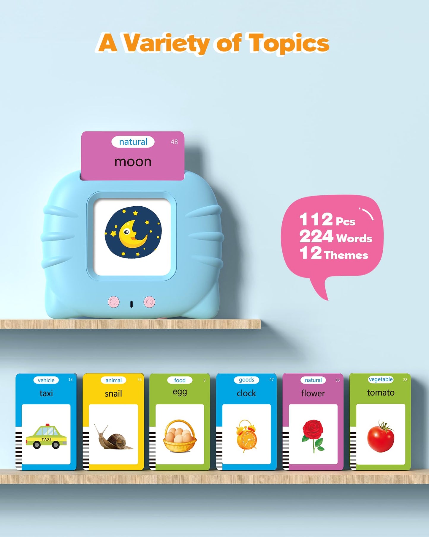 Airbition Talking Flash Cards for Toddlers 1 2 3 4 Year Olds, Montessori Language Learning with 224 Words, Pocket Speech Therapy Tools, and Speech Development Educational Playthings for Children