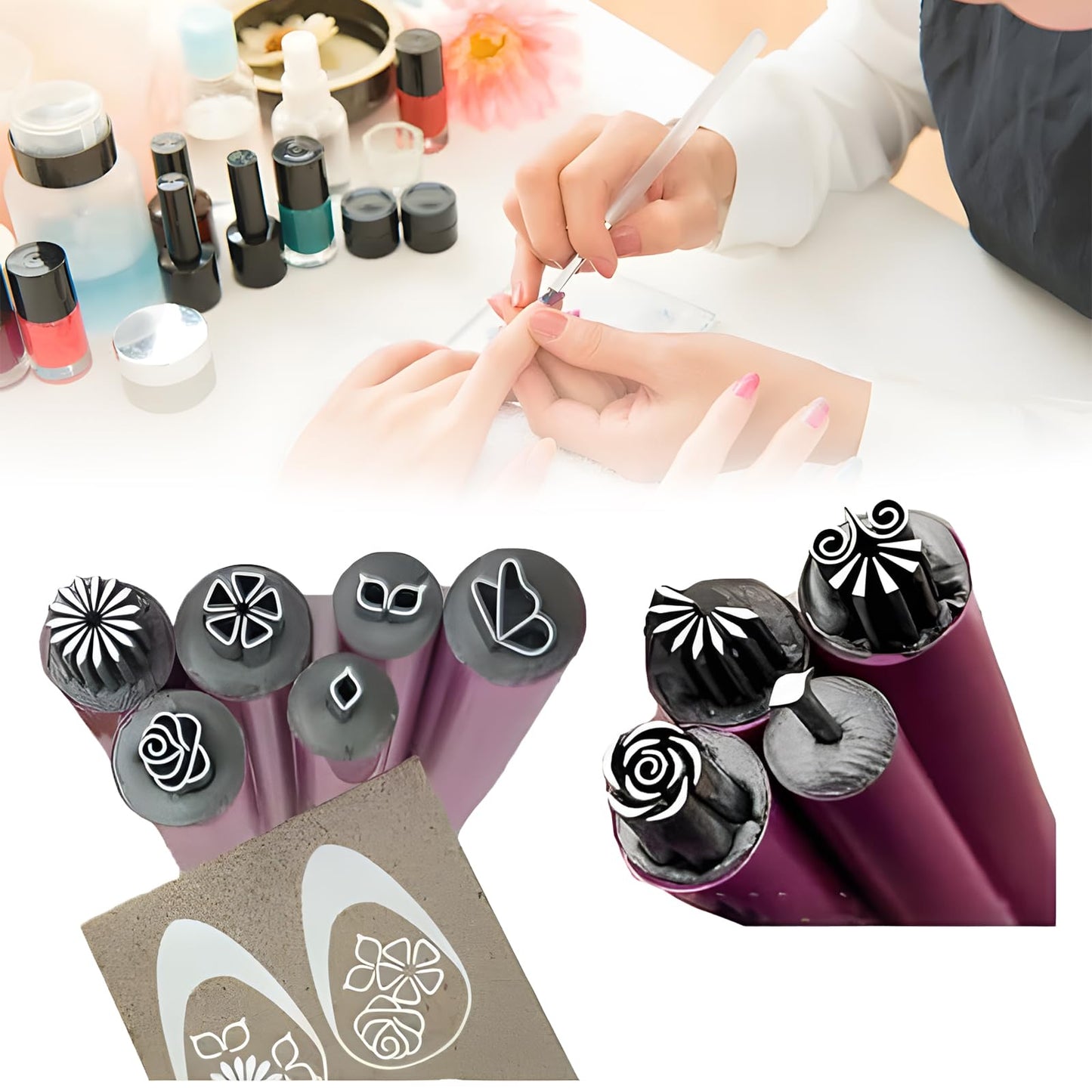 Flower Nail Art Stamp Set - 10pcs, Precision Stamp Pen, Dotting Tool, Foil, Designs for Women
