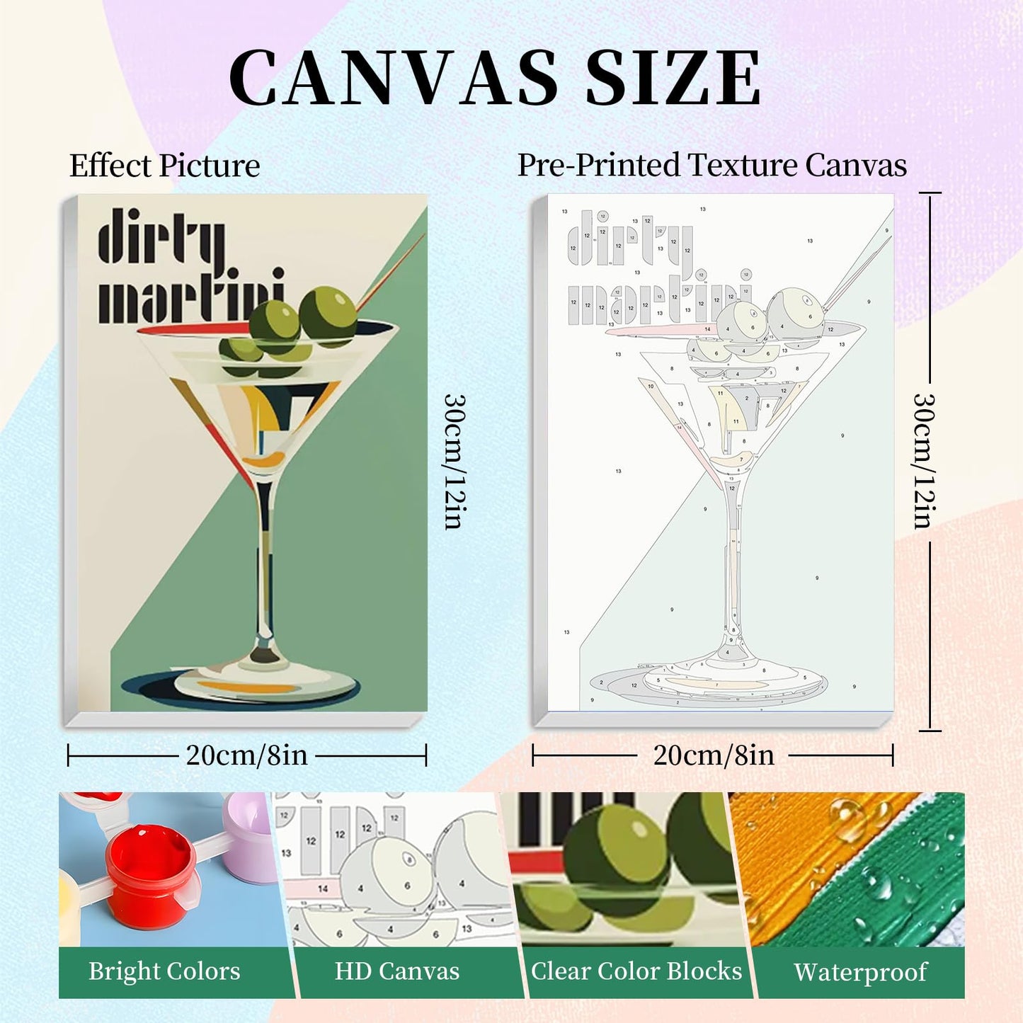 4 Pack Framed Paint by Numbers Kit for Adults with Wooden Easel, Cocktail Paint by Numbers with Frame for Beginner, Retro Cocktail Adult Paints by Number Kits on Canvas Framed for Wall Decor 8 x 12 In