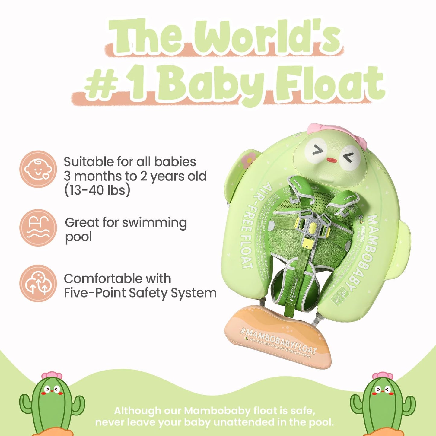 Mambobaby Float Non-Inflatable Baby Float with Canopy, Five-Point Safety System, 3D Canopy(Detachable) UPF 50+, Baby Pool Floats for 3-24 Months, Dual-Mode Toddler Swim Floaties