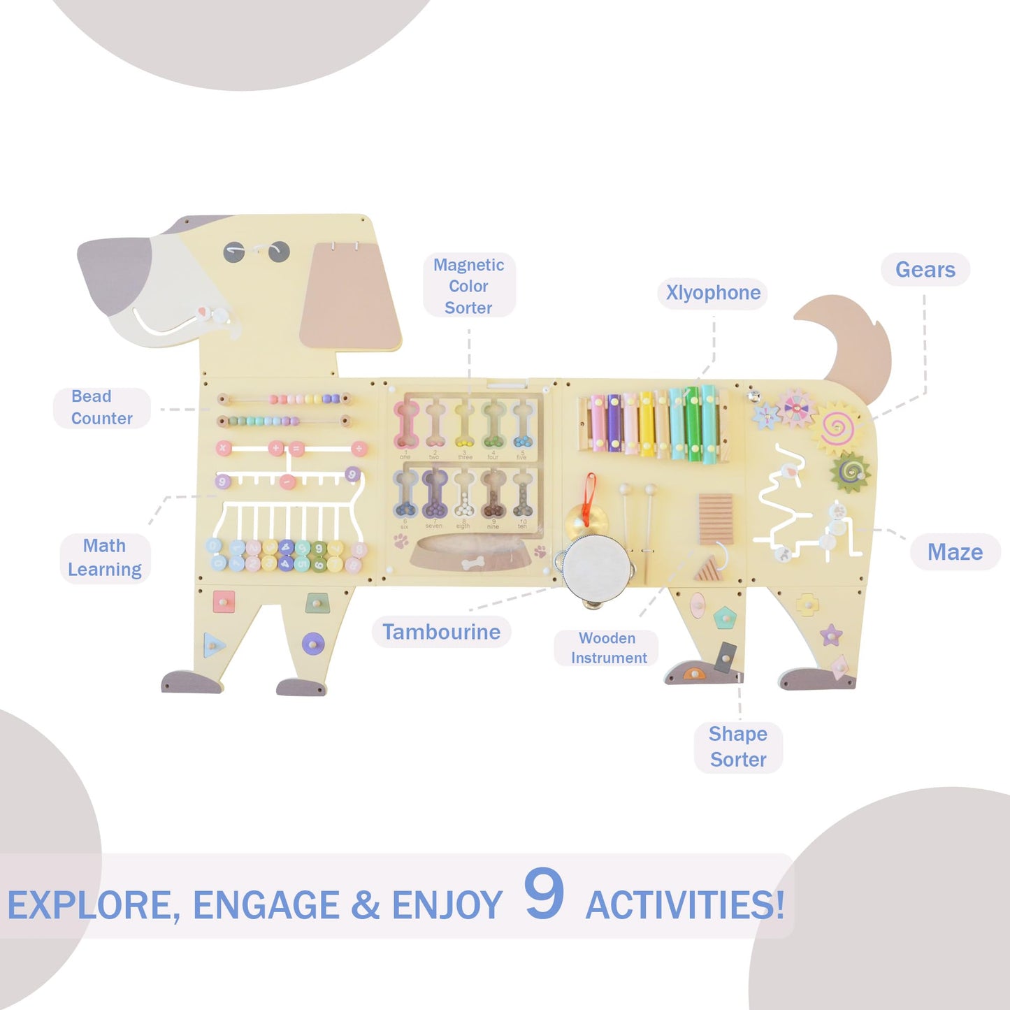 EsterFlare Dog Activity Wall Busy Board Panels, Toddler Learning Activity Center, Montessori Sensory Activity Board, Educational Toys for Children’s Playroom & Daycare