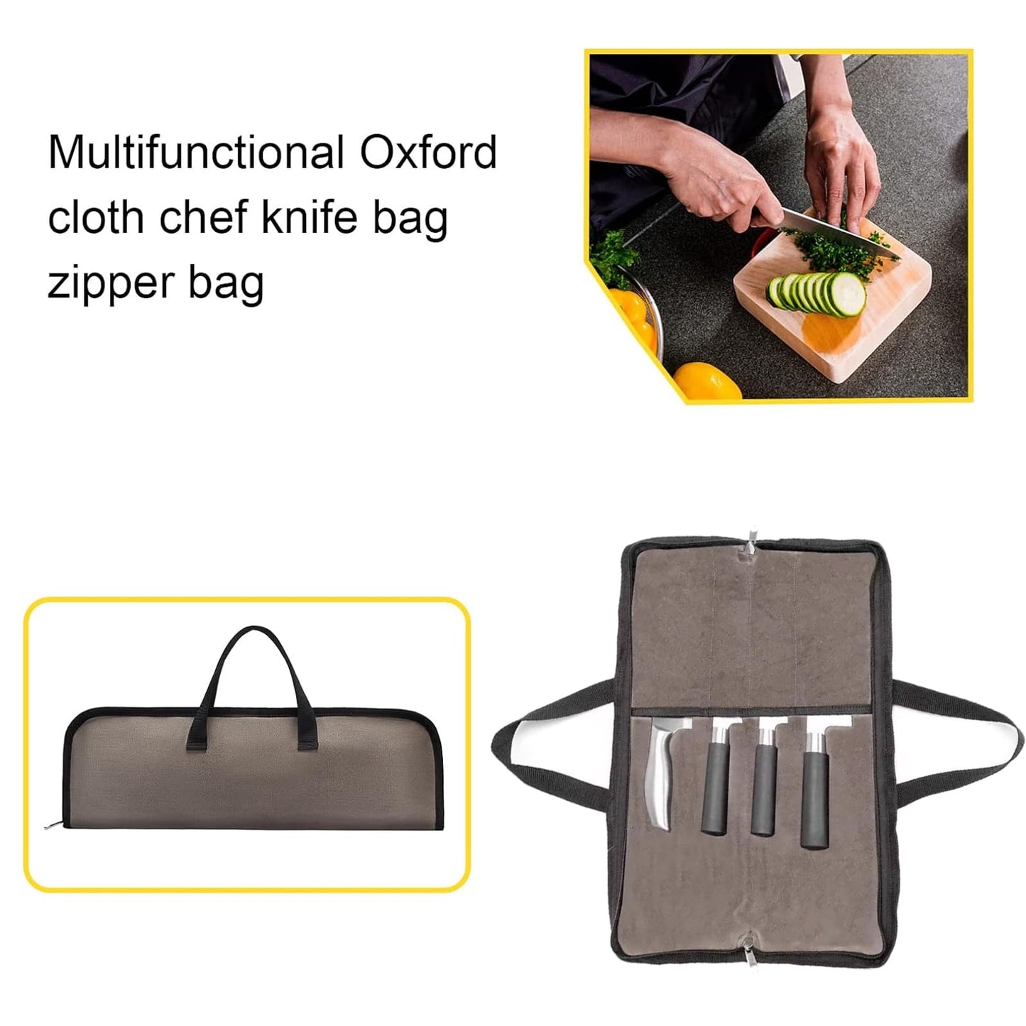 QEES Knife Roll,Heavy Duty Knife Bag,Waxed Canvas knife Case with 4 Slots For Knives & Kitchen Tools,Chef Knife Bag With Handle.Portable Knife Roll Bag For Chefs Culinary Traveling.Knives Pouch