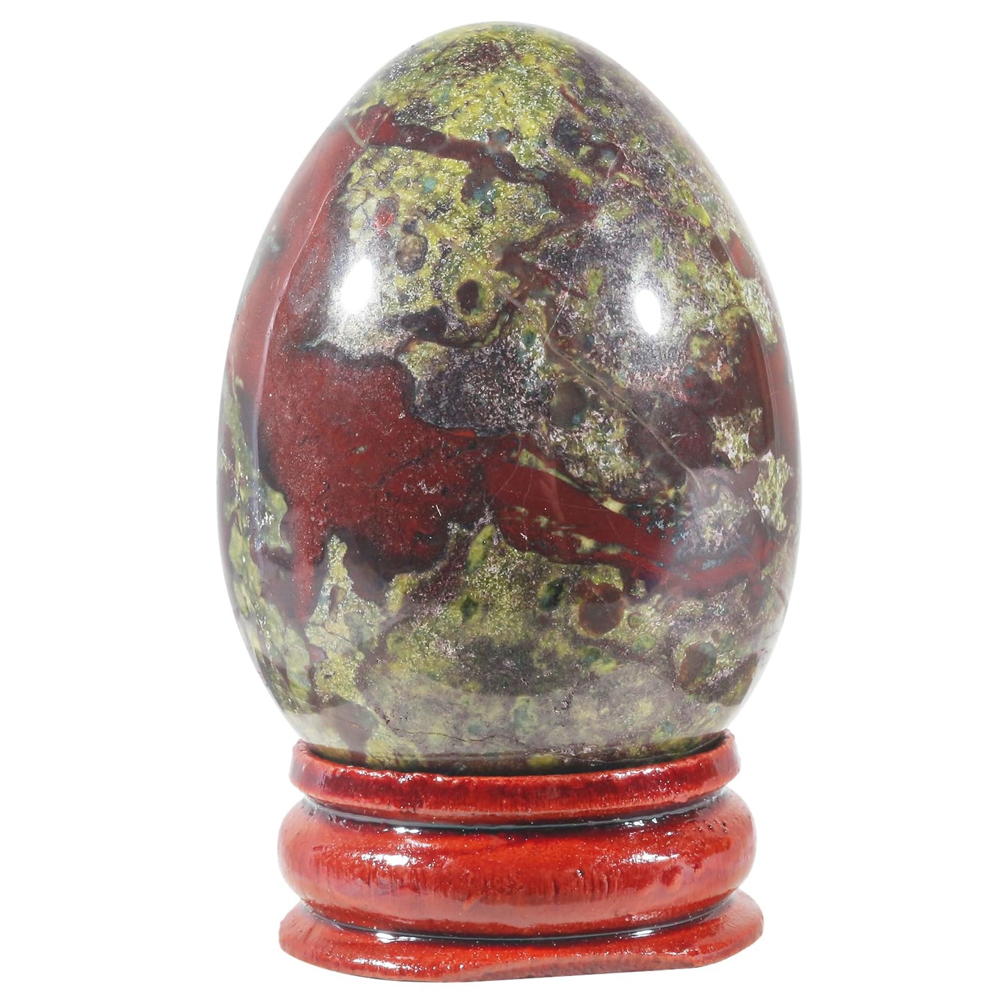Casaper 2" Natural Dragon Bloodstone Egg with Wood Stand for Home Decoration, Polished Crystal Pocket Palm Sphere Fengshui Figurines Healing Reiki