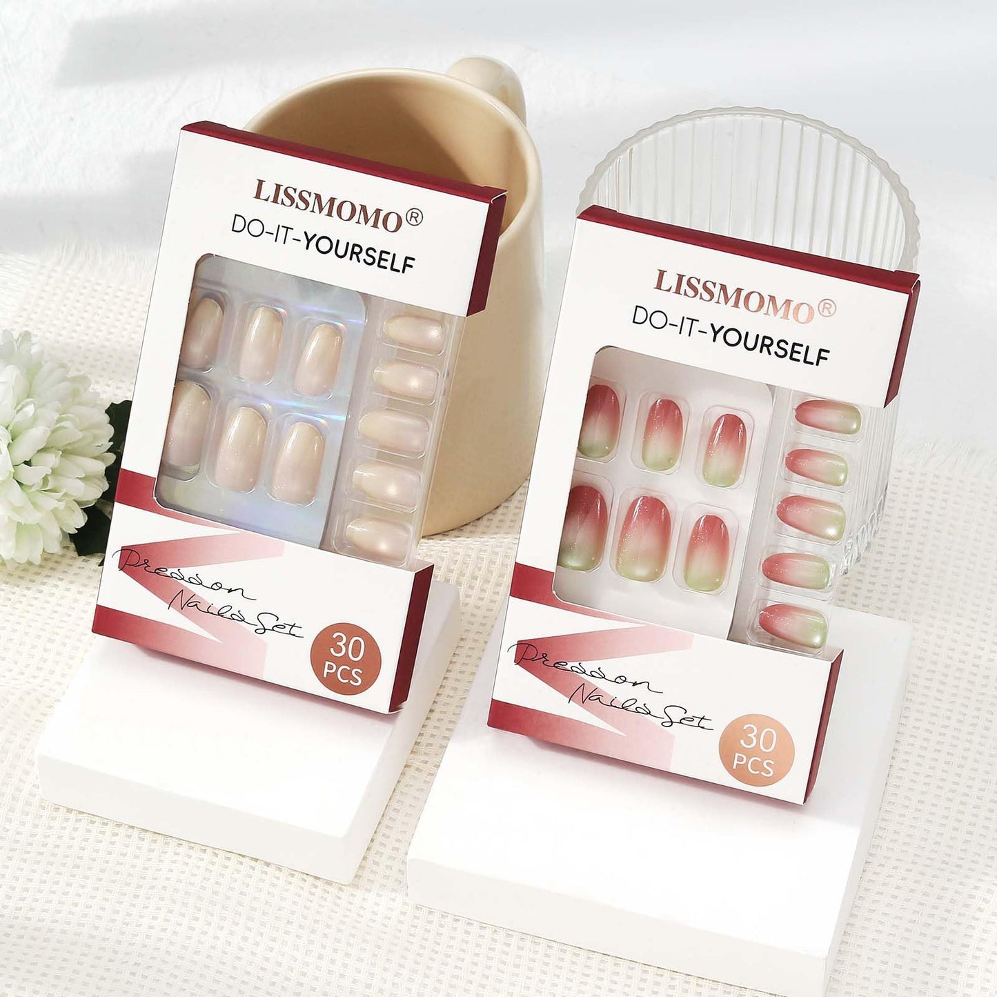 Press on Nails Short Oval Ombre 2 Pack, Light Guava | Rust Olive Glitter Nail Press ons- 60Pcs Stick on Nails Kit, Reusable False Nails for Women (L2224_2152)