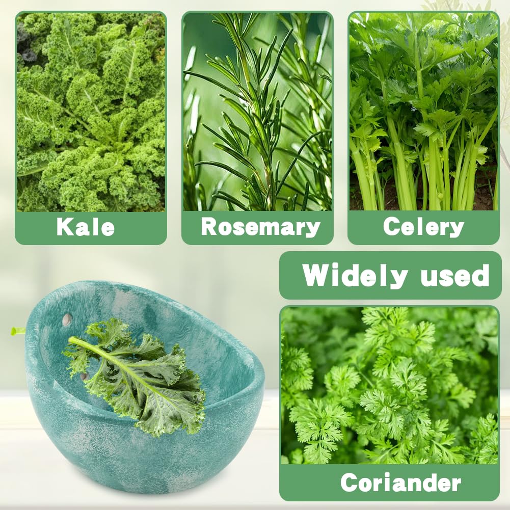Pottery Herb Stripper Bowl, Handmade Ceramic Herb Peeling Cup with Different Hole Sizes for Separating Leaves and Stems (Blue)