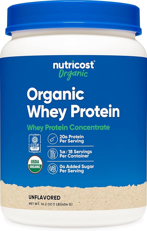 Nutricost Organic Whey Protein Concentrate, Unflavored, (1LB) - Gluten-Free, Non-GMO