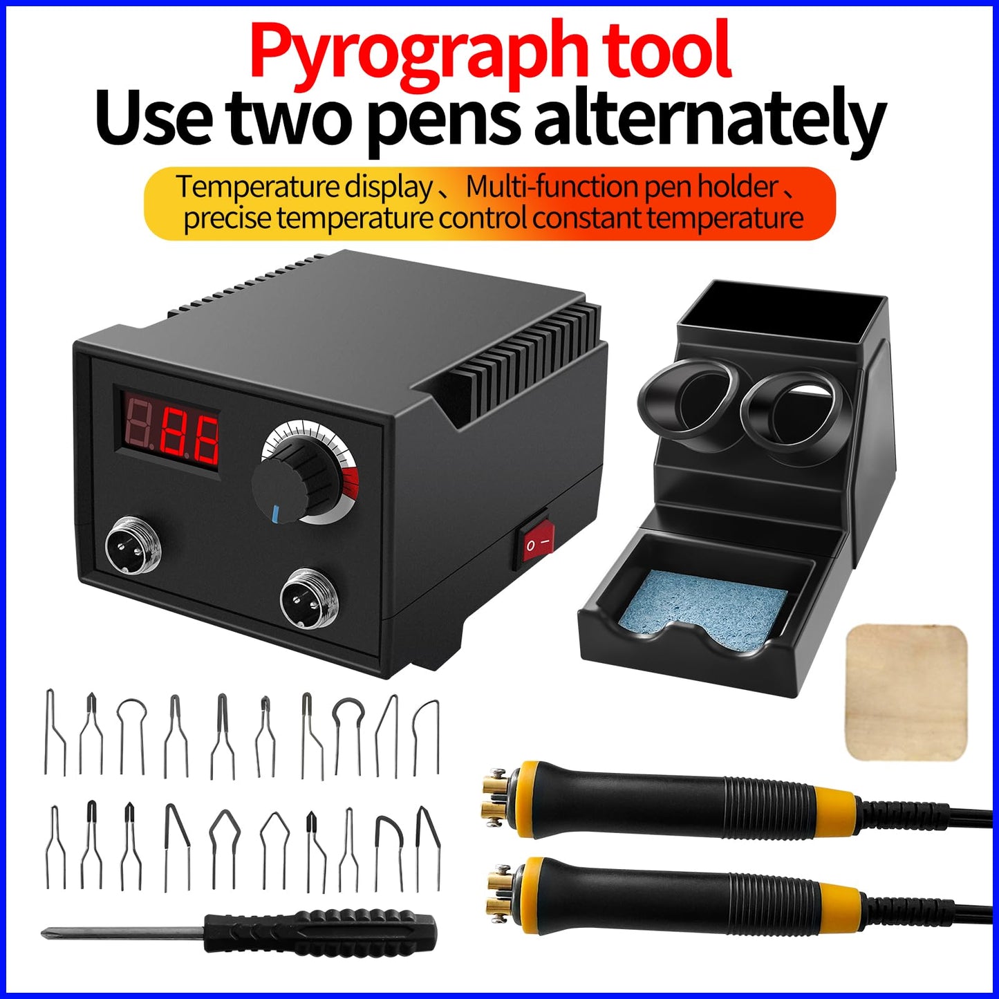 Wood Burning Tool, Wood Burner Kits Pen 25~750℃, Pyrography Wood Burning Kit with Digital Thermometer Temperature Adjustable Temperature, 2 Pyrographic Wood Burning Pens, 20 Wood Burning Pen Tips