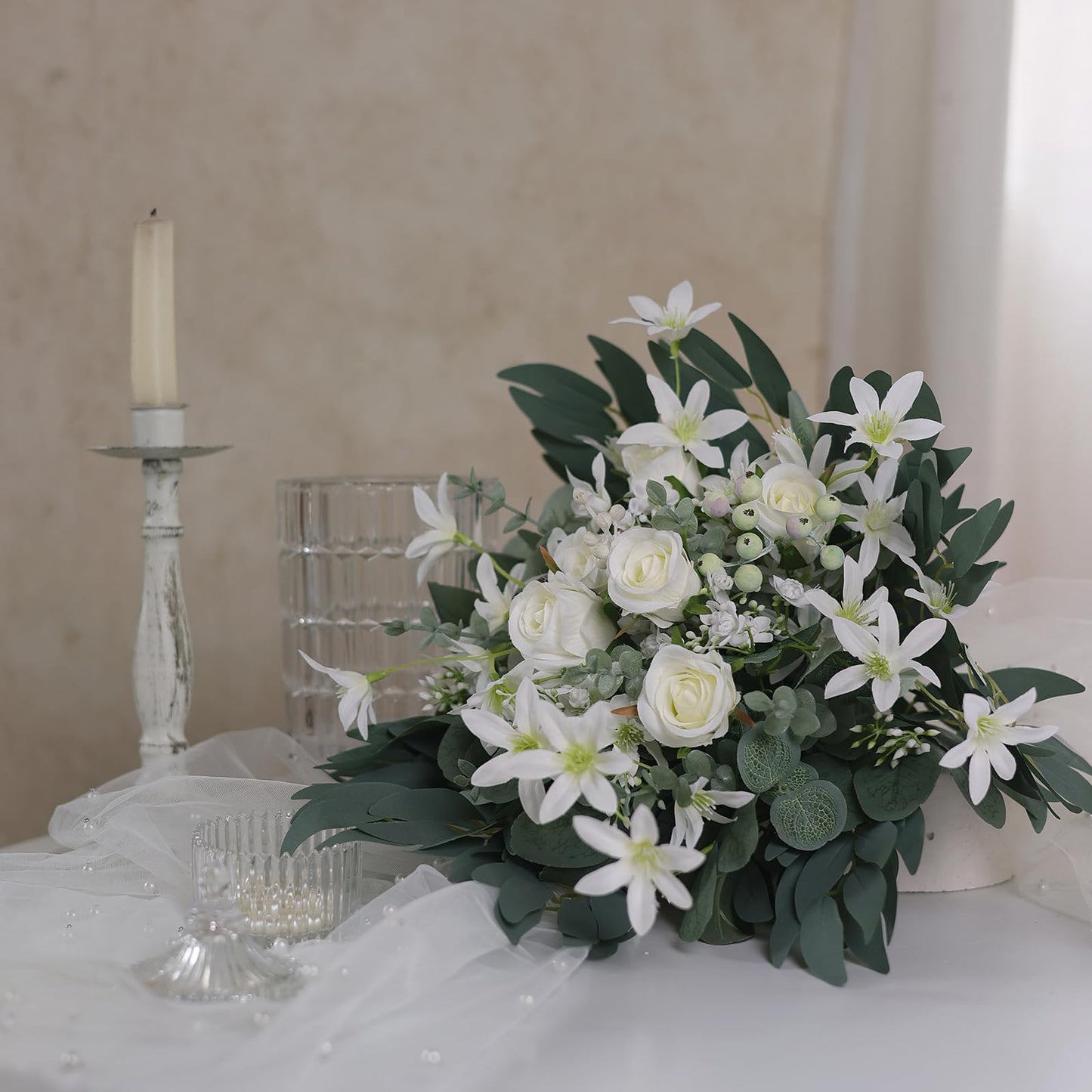 120 Pcs 4 Kinds Mixed Artificial Eucalyptus Leaves Stems Bulk Fake Silver Dollar Eucalyptus Bundle Faux Plants Greenery for DIY Bouquets Floral Arrangement Wedding Engagement Party Decor (Green)