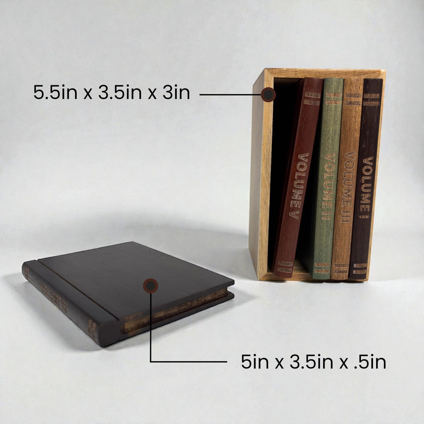 The Coaster Library | 100% Acacia Wood | Set of 5 Book-Style Decorative Drink Coasters with Wooden Stand | Coffee, Tea & Cocktail Display | Statement Tabletop Accent