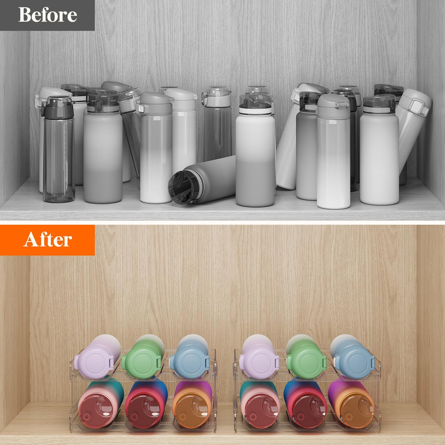 Lifewit 4 Tier Stackable Water Bottle Organizer for Cabinet, Plastic Bottle Holder Fits 12 Bottles/Tumblers up to 3.8" Diameter for Pantry/Countertop/Cupboard, 28 x 19 x 34 cm/11 × 7.5 × 13.4"