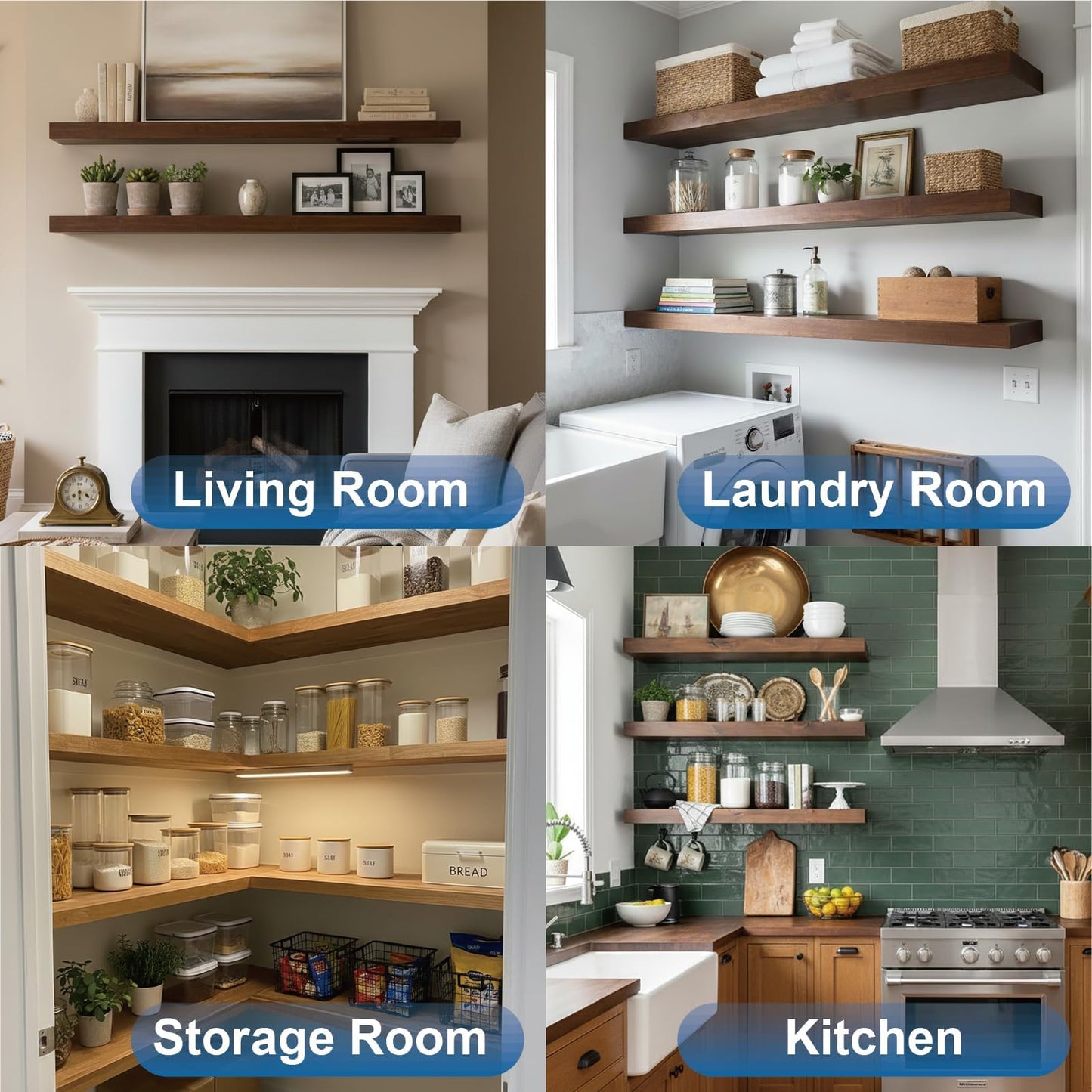 LEOPO 12-Pack 6 inch Floating Shelf Brackets, Hidden Shelf Bracket for Wood, Concealed Blind Shelving Support,Invisible Black Coated Brackets for DIY Decorative,Fit for Kitchen, Bathroom,Study Room