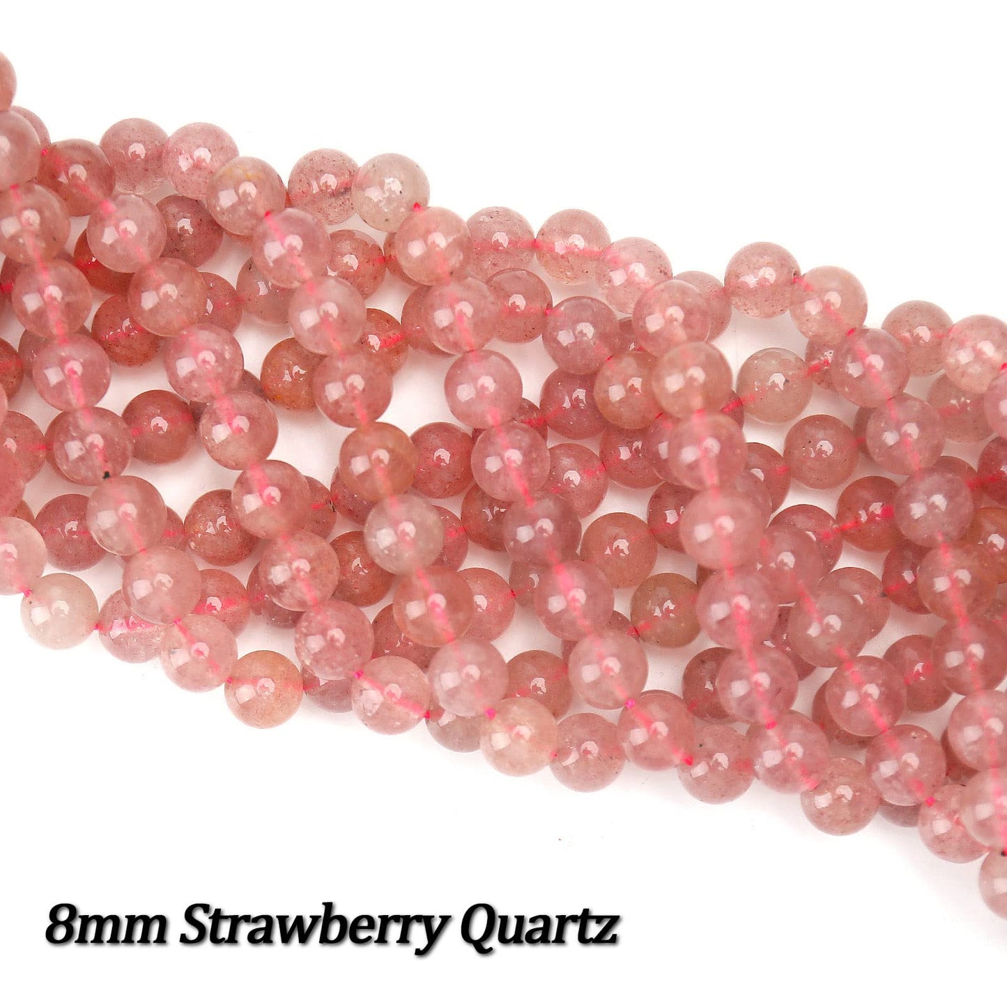 70PCS Natural 8MM Healing Gemstone, Strawberry Quartz Energy Stone Round Loose Beads, Semi-Precious Crystal Beads with Free Elastic String for Jewelry Making DIY