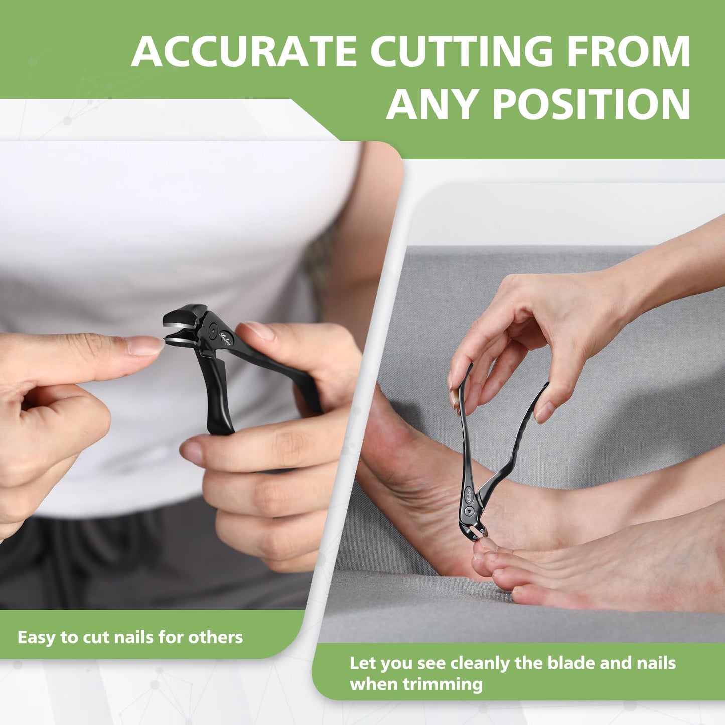 BALUCA Ergonomic Nail Clipper for Seniors - Toenail Clipper for Thick Toenails and Fingernails, Long Handle Nail Clippers with Catcher (Black, Long Handle)