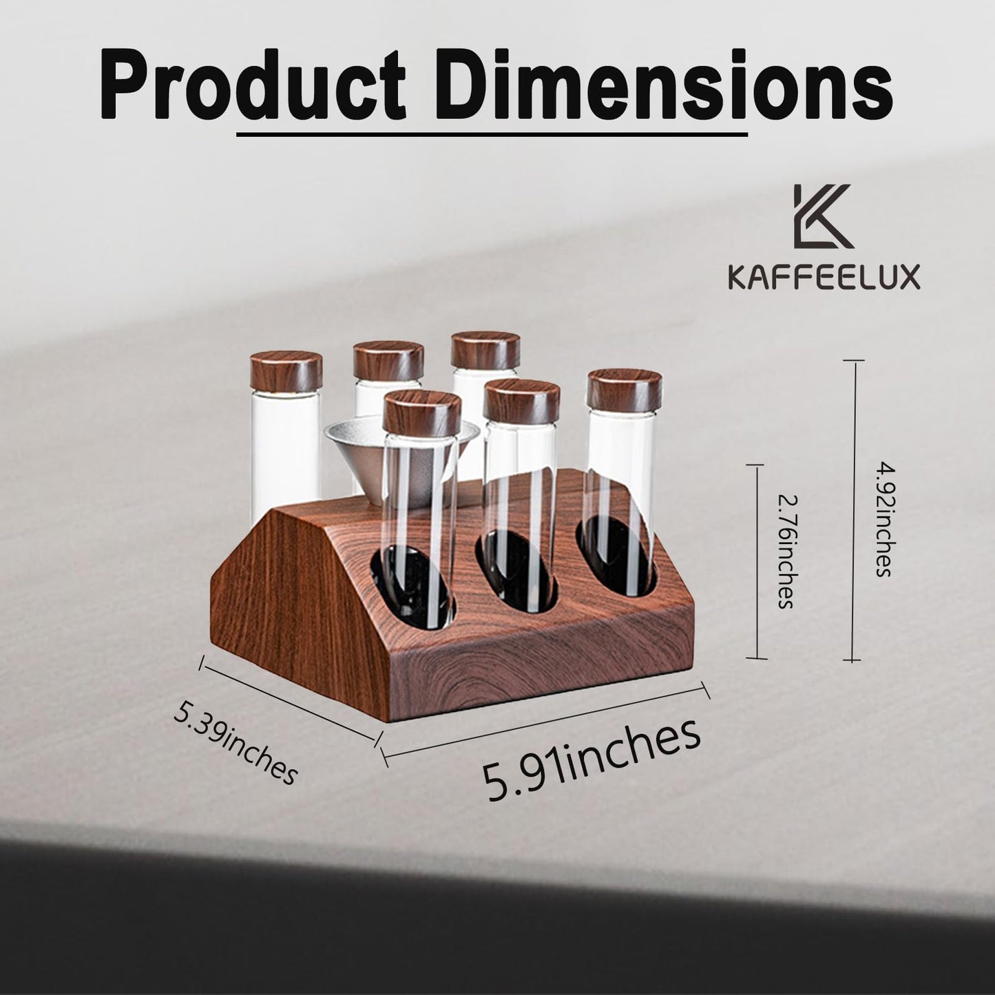 K KAFFEELUX Wooden Coffee Bean Sampling Set with Test Tubes, Funnel - Coffee Bean Storage & Tasting Kit for Coffee Lovers, Cafes (F)