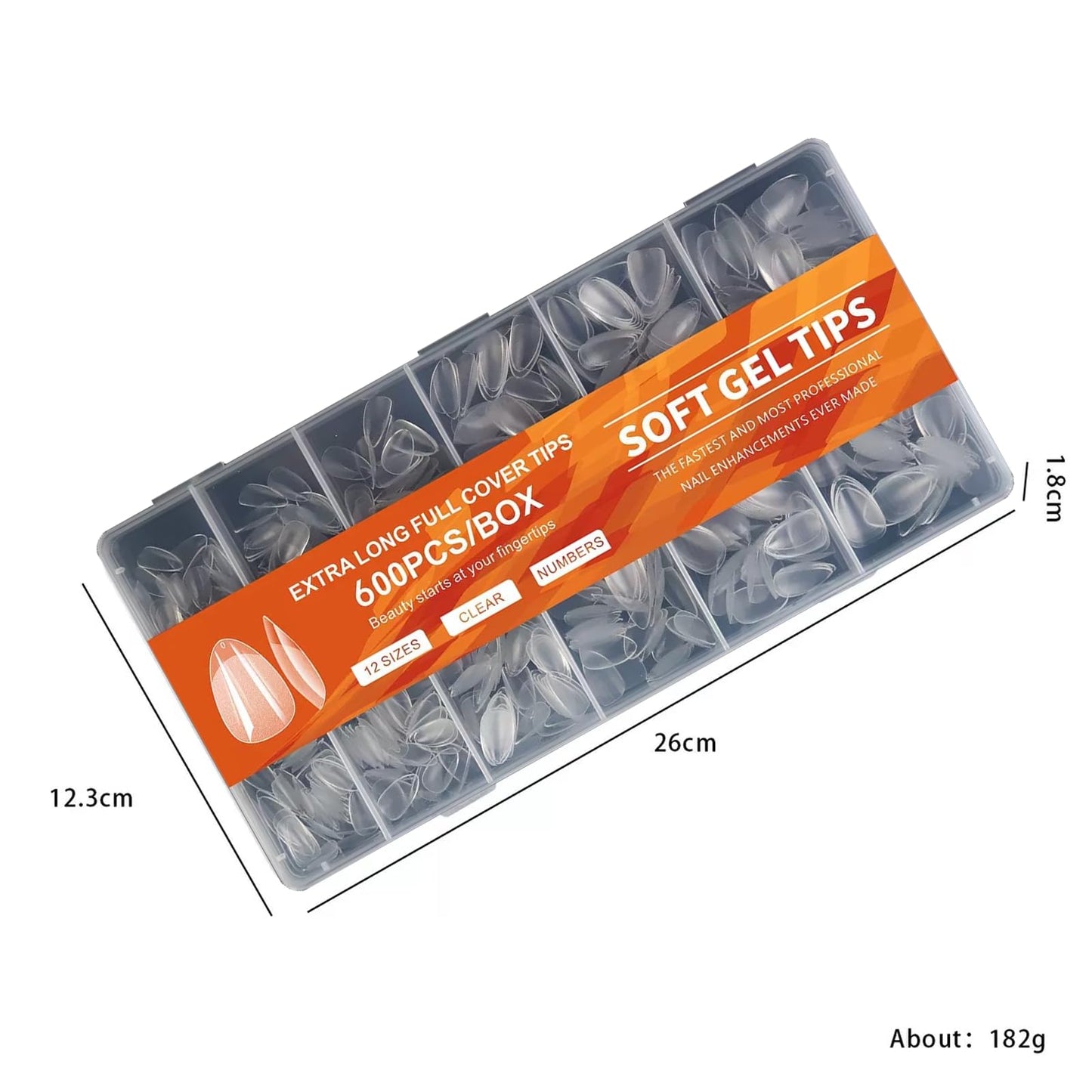 Short Almond Nail Tips, 600pcs Soft Nail Gel Tips Pre-Shaped Acrylic Fake Nails, Half Matte Full Cover Clear Jelly Press on False Nail Tips for Extension Nail Manicure Home DIY 12 Sizes for Women