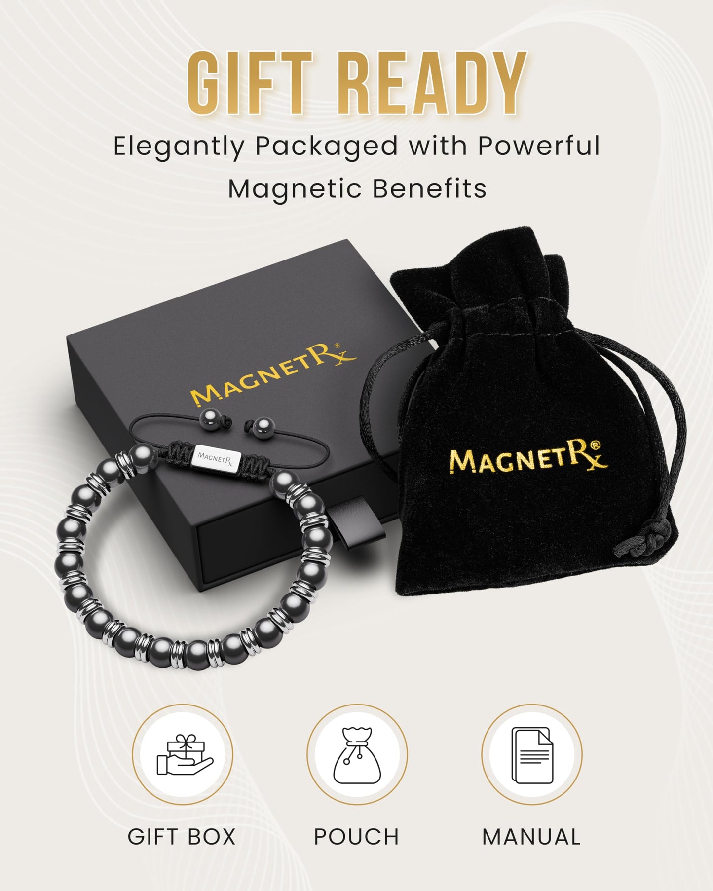 MagnetRX® Magnetic Hematite Bracelet - Max Strength Magnet Stones - Beaded Magnetic Bracelets for Men and Women (Silver Titan 8mm Bead)