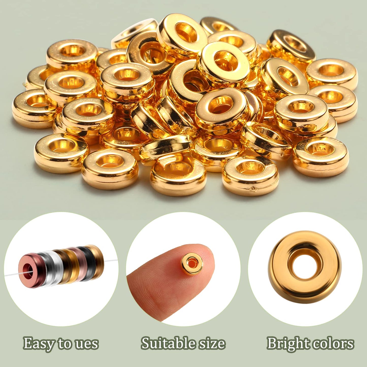 800 Pcs 6mm Flat Spacer Beads for Jewelry Making, Rondelle Disc Beads Bulk, Gold & Mixed Color Bead Spacers for Bracelets Necklaces DIY Crafts(Mixed Color)