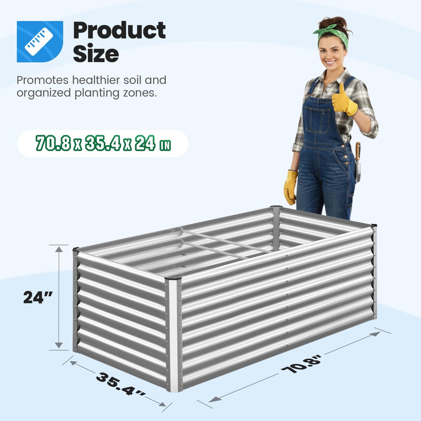 Quictent Galvanized Raised Garden Bed 6x3x2 Ft Metal Planter Box Bottomless for Backyard, Include 1 pc Tomato Cage, Silver