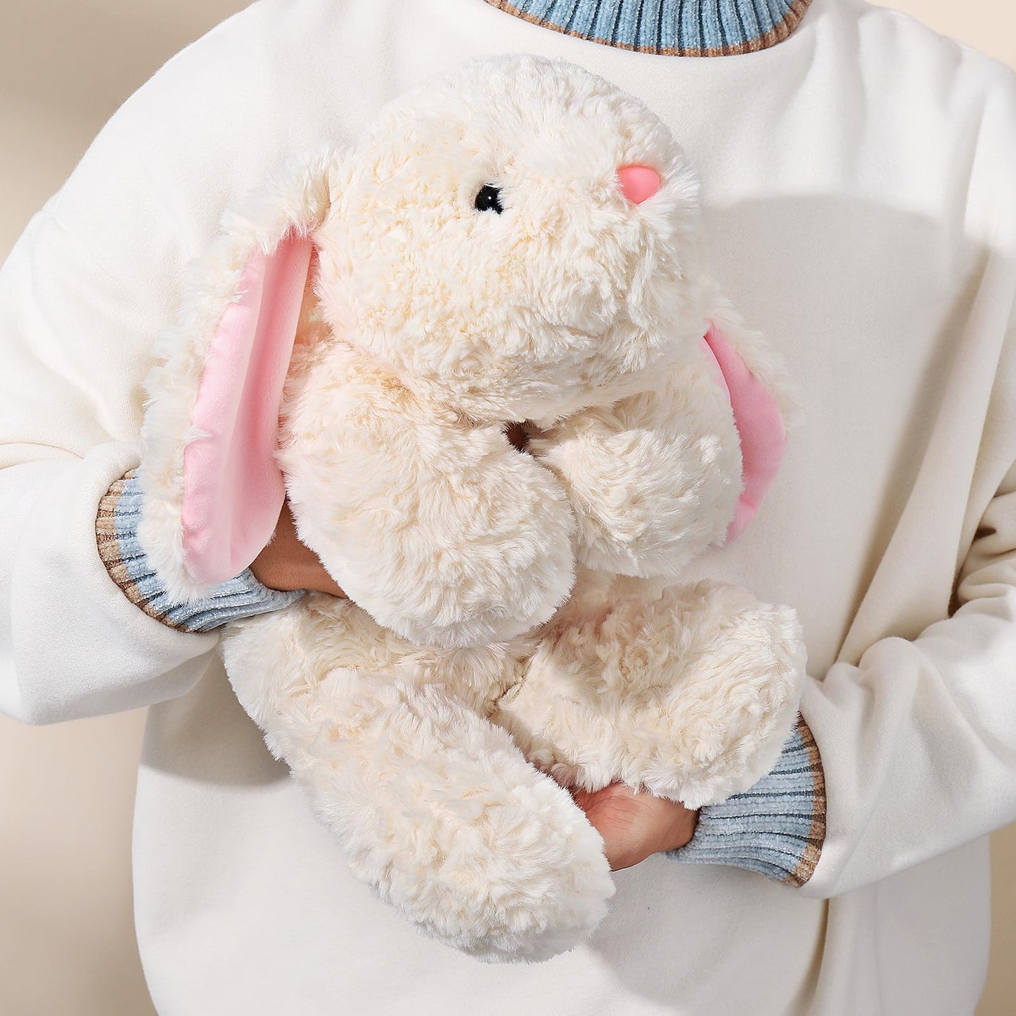 IFX24 Large Weighted Rabbit Stuffed Animal 27.5" 5Lbs, Sturdy and Fluffy Beige Rabbit Plush Toy for Adutls Cuddle, Cute Plushy Hugging Pillow Toy for Adutls
