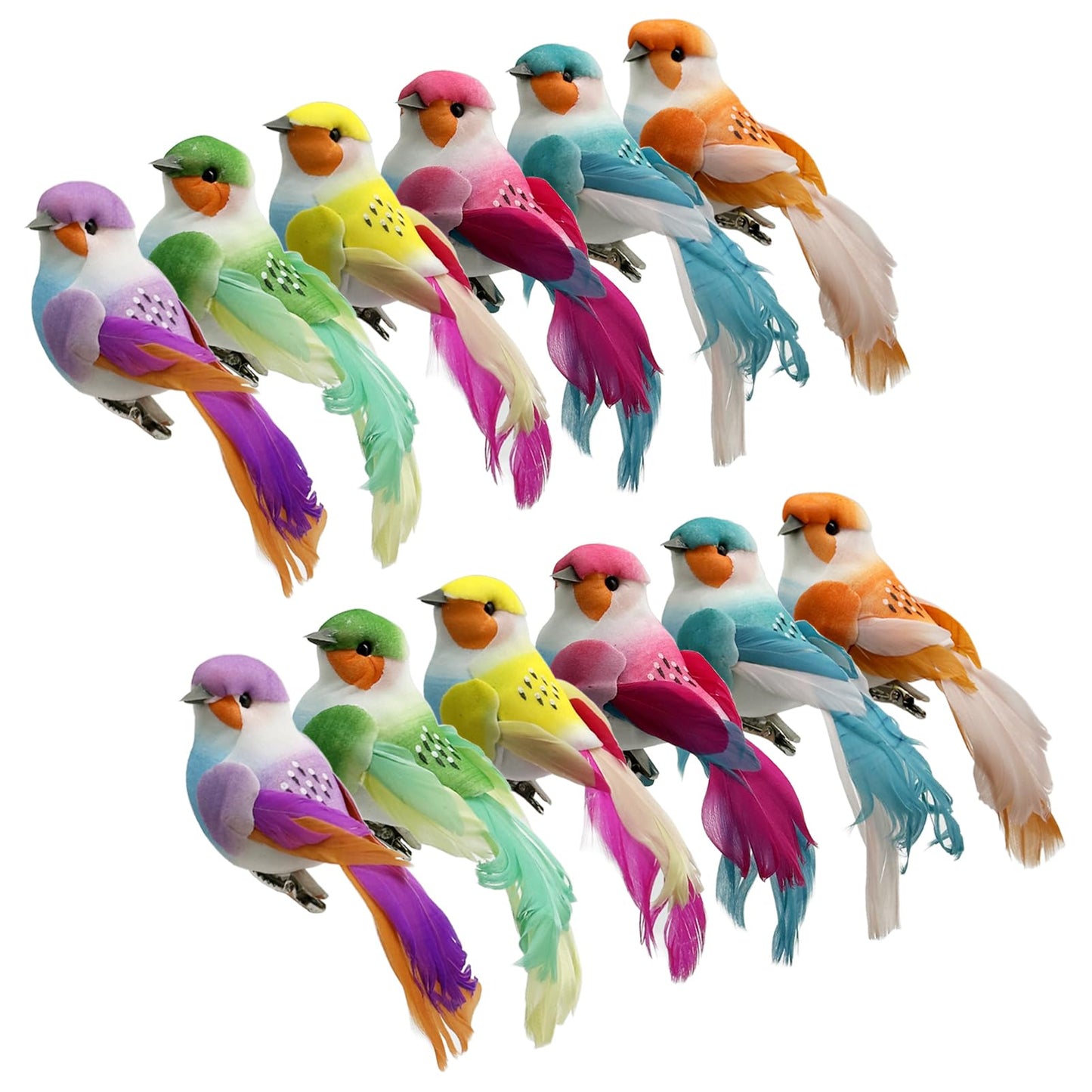 LWINGFLYER Artificial Birds Fluffy Feather Simulation Foam Bird Ornaments for DIY Craft Wedding Decoration Home Garden Party (Style B 12pcs Clip)