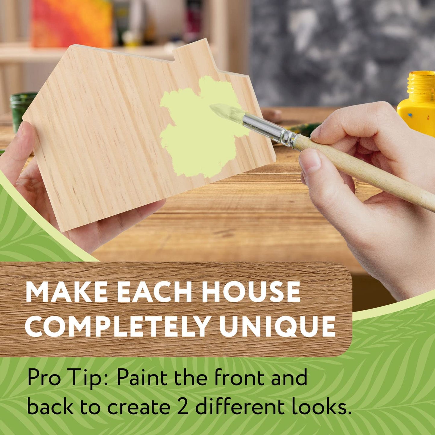 Impresa Wood Table Top House Painting Kit - Vibrant Acrylic Paint Set & Art Supplies - Floral Stencils for Wood House Painting - DIY Craft Kit for Home & Table Decor - 2 Fl Oz Bottles