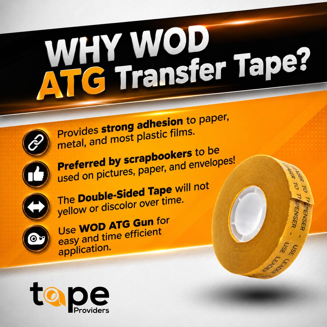 WOD General Purpose ATG Tape, 1/4 inch x 36 yds. (Set of 6 Rolls) Adhesive Transfer Tape Glider Refill Rolls Clear Adhesive on Gold Liner (Acid Free) RWATG20