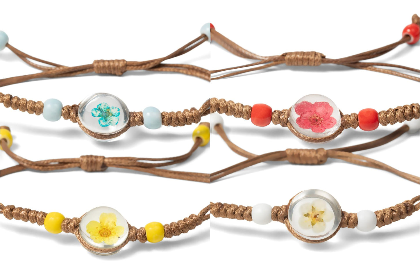 VNG 8 Pack Boho Pressed Flower Bracelet Set, Handmade Colorful Beaded Woven Friendship Bracelets, Adjustable Stackable Jewelry Gift