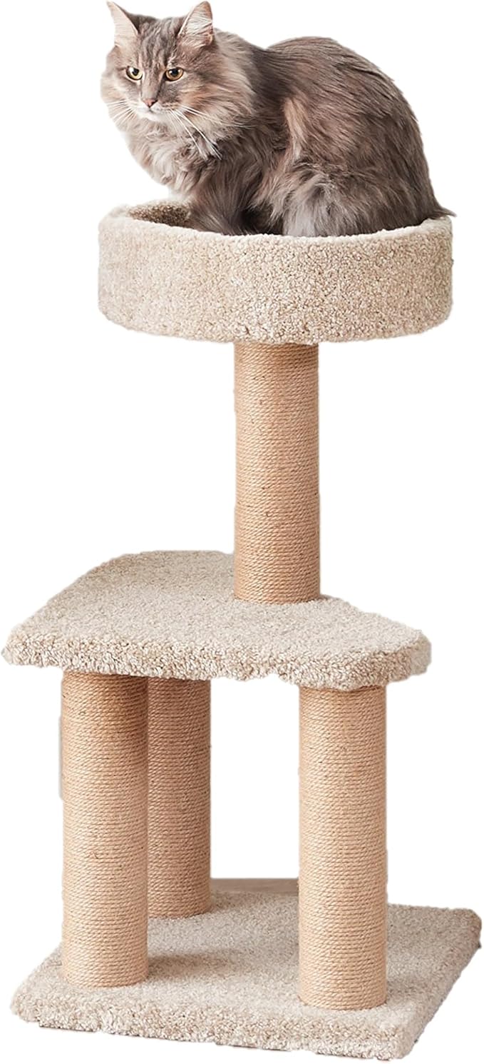 Cat Tree Tower - Multi-Level Climbing Activity Center for Indoor Cats & Kittens with Scratching Posts, Platform, Jute Rope, Large (45.9"H), Beige
