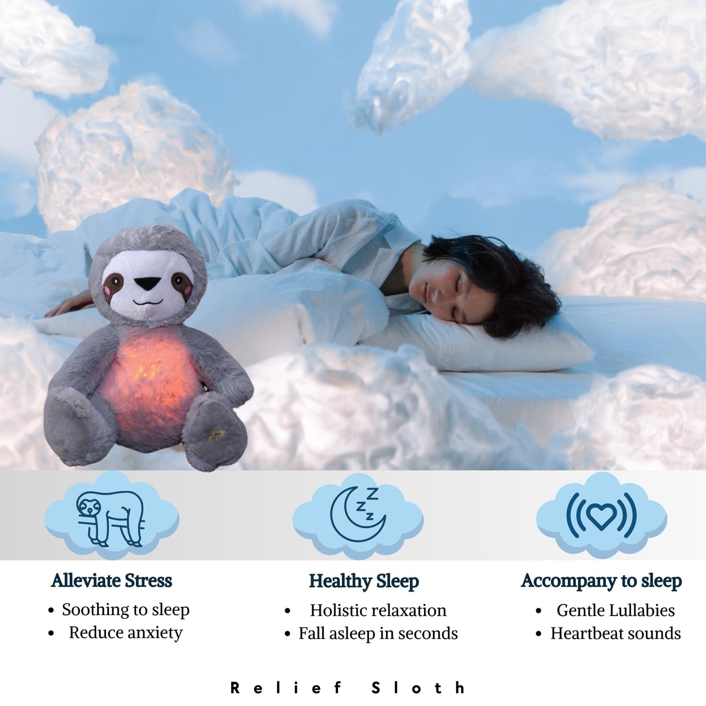 Anxiety Relief Koala, Breathing Teddy Anxiety Bear with Calming Music, Lights, Sleeping Otter Plush, Soothing Sloth for Adults & Kids, Stress Relief Stuffed Animal (3-Level Adjustable Volume)