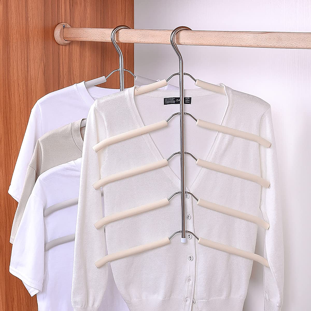 JFFLYIT Blouse Tree Hangers Multi-Layer Clothes Hangers 3 Pack 5 in 1 Non Slip Space Saving Closet Organizer Stainless Steel Shirt Hanger Coats Hangers(3 Pack)