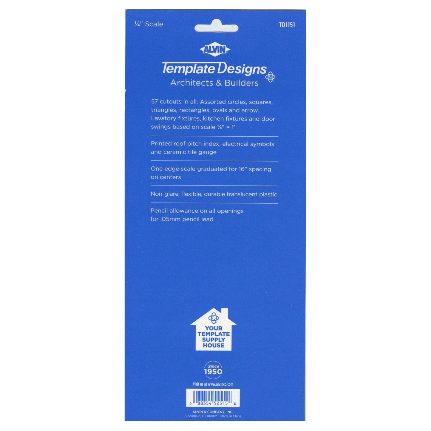 ALVIN, TD1151, Architects & Builders Template, Drawing and Drafting Tool for Artists, Architects, Design and Drafting, 5.25 x 9.25 Inches