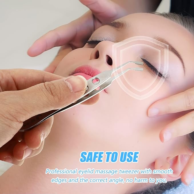 Meibomian Gland Expressor, Stainless Steel Eyelid Massage Tweezers Multi-Function Arita Expressor for Dry Eyes (Silver)