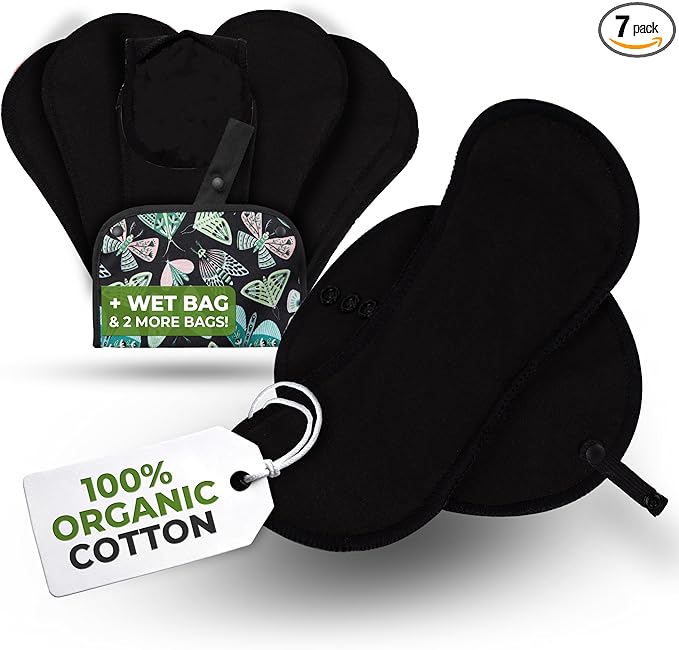 Organic Cotton EcoComfort Reusable Panty Liners for Women & Teens (Medium, 7-Pack); High-Temp Washable Cloth Liners; Stay Fresh & Dry, for Daily Vaginal Discharge Only; 100% Breathable (no PUL/TPU)