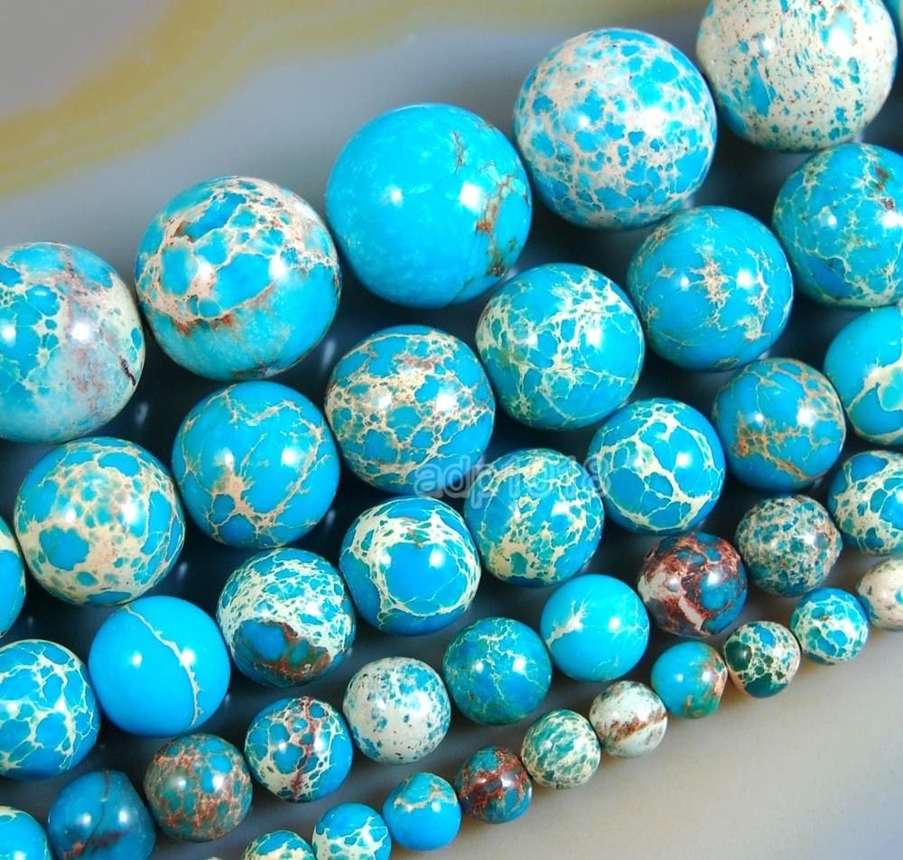 Wholesale Smooth Natural Gemstone Round Loose Beads 15" 4mm 6mm 8mm 10mm 12mm (8mm, Turquoise Blue Sea Sediment Jasper)