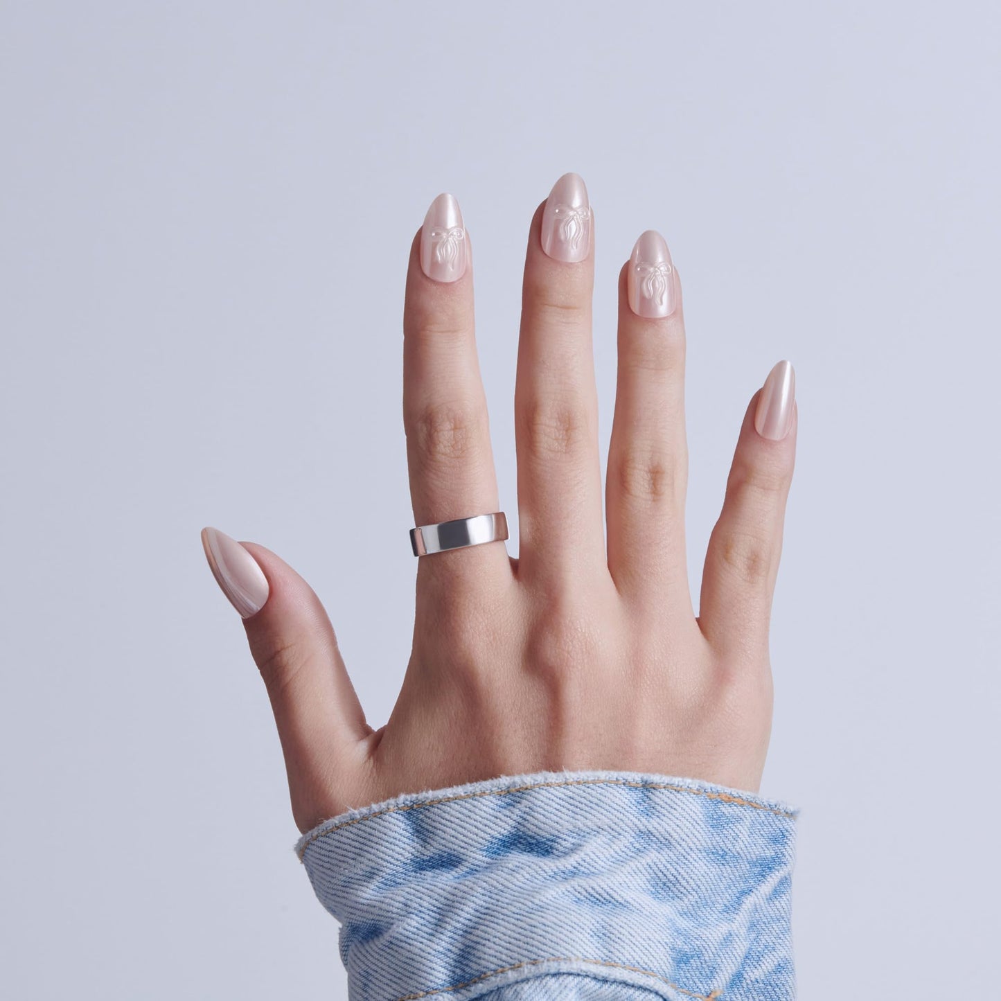 Kiss Glam, Press On Nails, Nail glue included, 'Ripple', Pink, Medium Size, Almond Shape, Includes 32 Nails, 2g Glue, 1 Manicure Stick, 1 Mini File