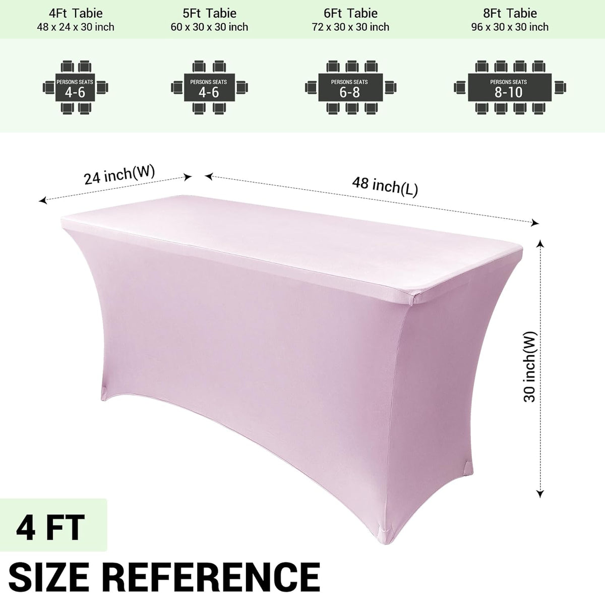 Obstal 4Ft Stretch Spandex Table Cover for Standard Folding Tables - 2 Pack Universal Rectangular Fitted Tablecloth for Party, Banquet, Events, Trade Show (Light Pink, 48L x 24W x 30H Inches)