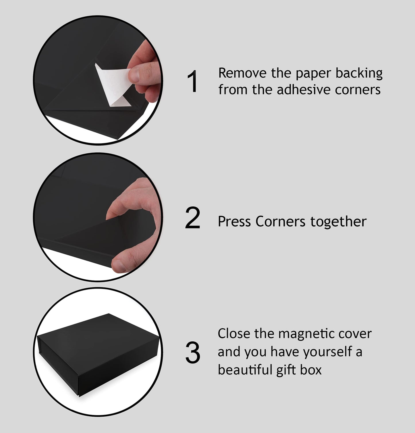 5 Pack Black Hard Gift Box with Magnetic Closure Lid 7" x 5" x 1.6" Rectangle Boxes For Gifts With Black Glossy Finish (Black, 5 Boxes)