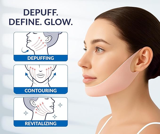 Stylia V Line Lifting Collagen Mask - Lift, Firm & Contour Jawline - Tightening Double Chin Strap with Hyaluronic Acid & Aloe - Neck Lift & Face Tightening Mask - Jawline Shaper Face Lift Tape (2PC)
