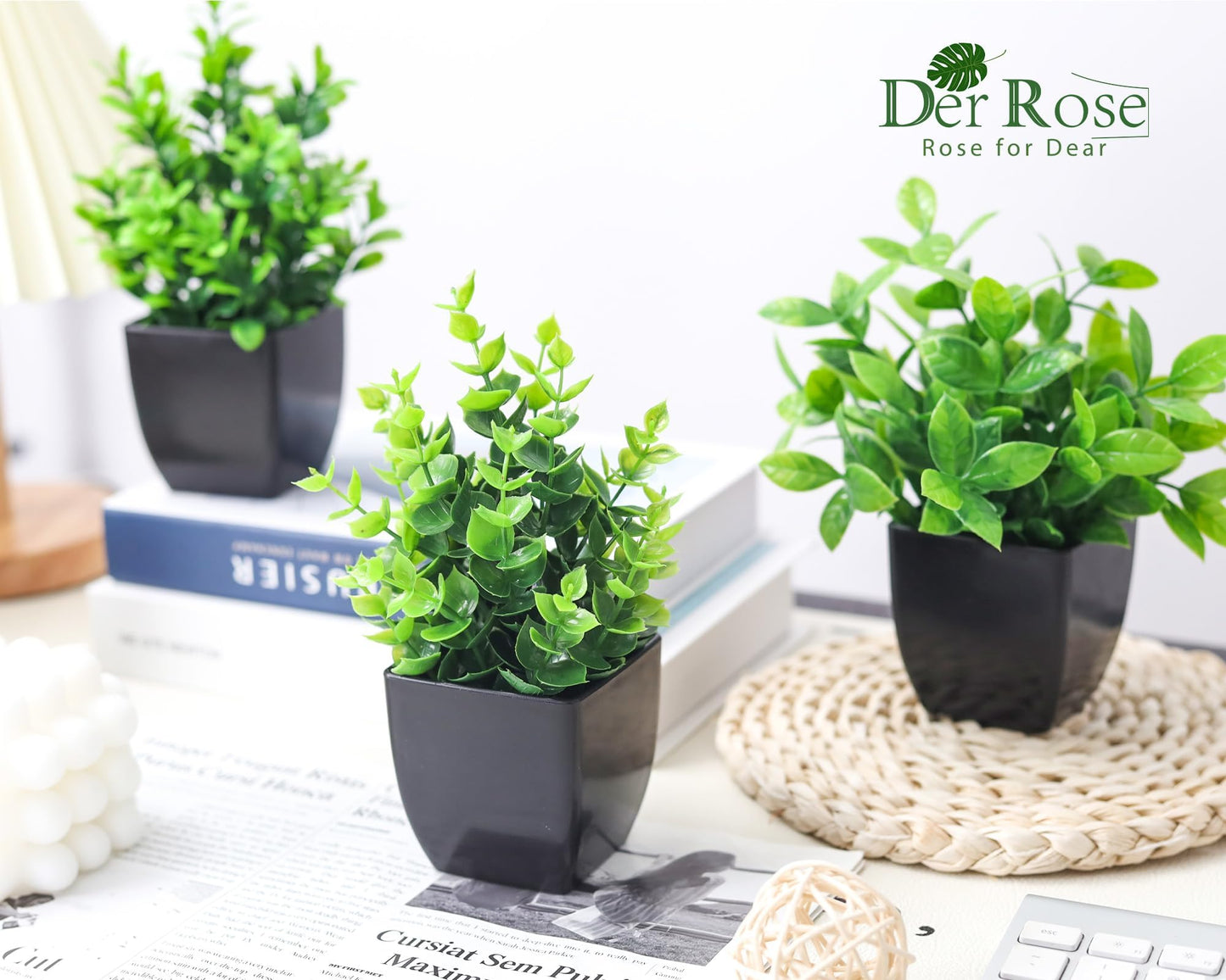 Der Rose Set of 4 Pack Small Fake Plants Mini Artificial Faux Plants Indoor for Bathroom Farmhouse Room Table Decor