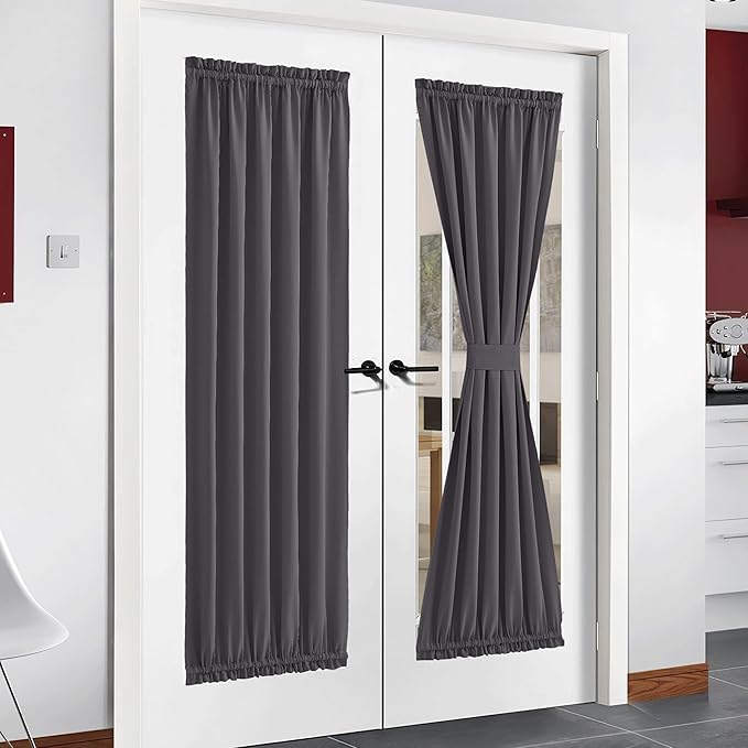 NICETOWN Grey French Door Curtains - Thermal Insulated Blackout Patio Door/Glass Door Window Curtain Panel for Privacy (One Piece, W54 x L72-Inch, Grey)