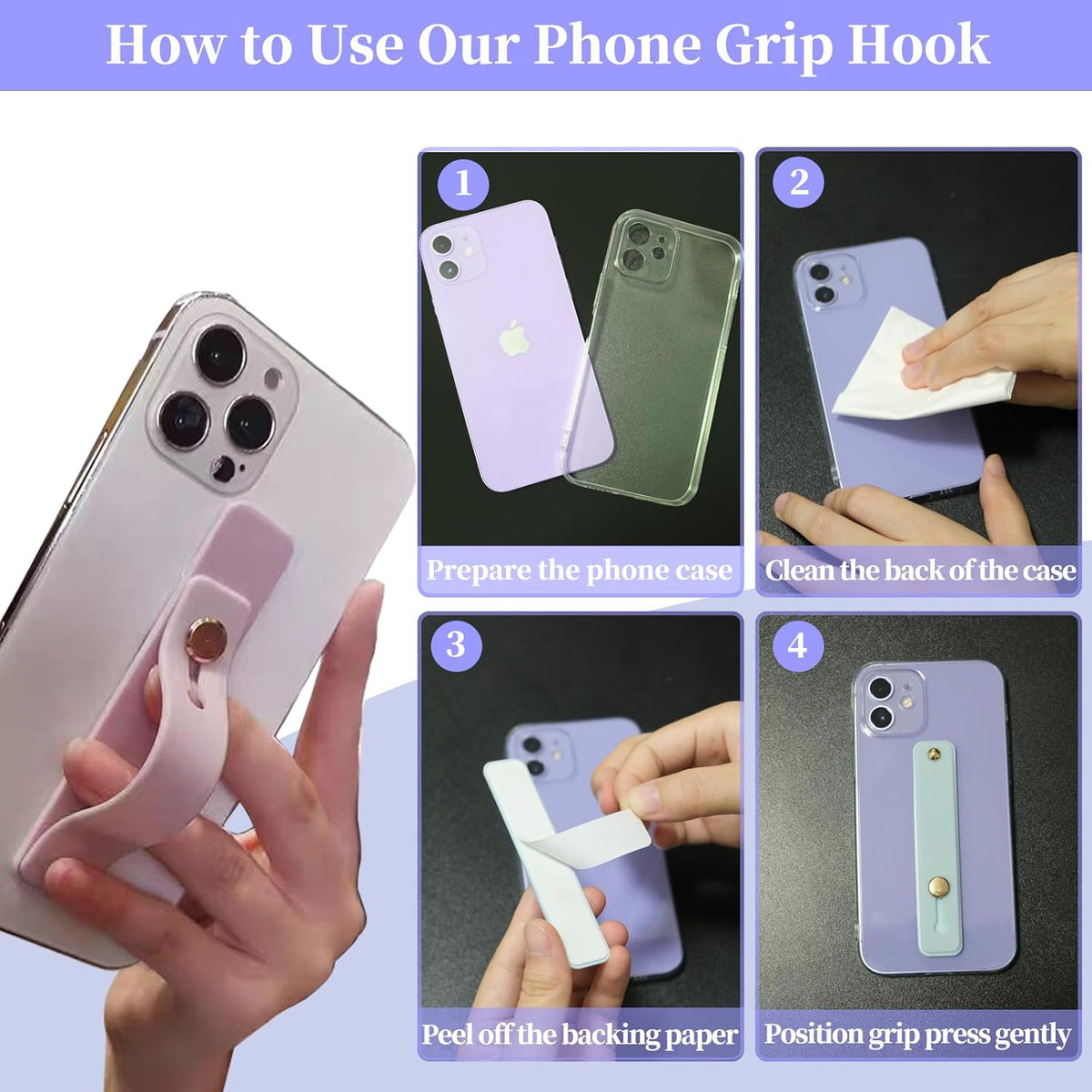 Phone Finger Holder Grip Handle Kickstand for iPhone Case, Mobile Phone Fin with Silicone Hand Band Strap, Silicone Cellphone Knob Loops for Back of Phone - 6 Pack Blue