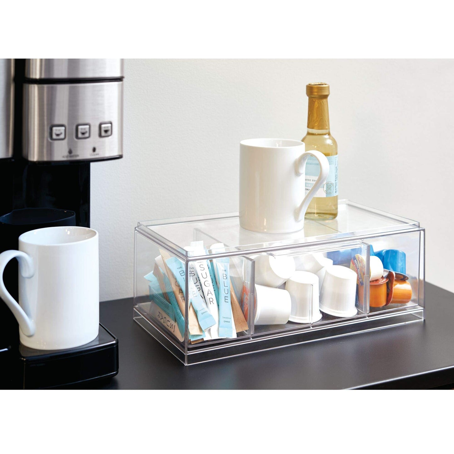 iDesign XL Tea Bag Organizer for Counter, 4-Section Clear Stackable Tea Storage Drawer for Cabinet