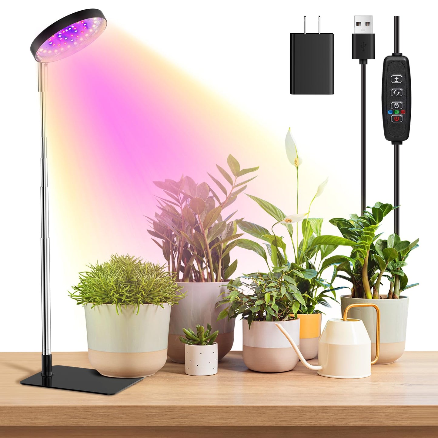 YUYMIKA Grow Lights for Indoor Plants Full Spectrum, 48 LEDs Plant Light for Indoor Plants with 2 Mounting Options, 3 Optional Spectrums, 3/9/12Hrs, 10 Brightness, 7"-26" Height Adjustable (Black)